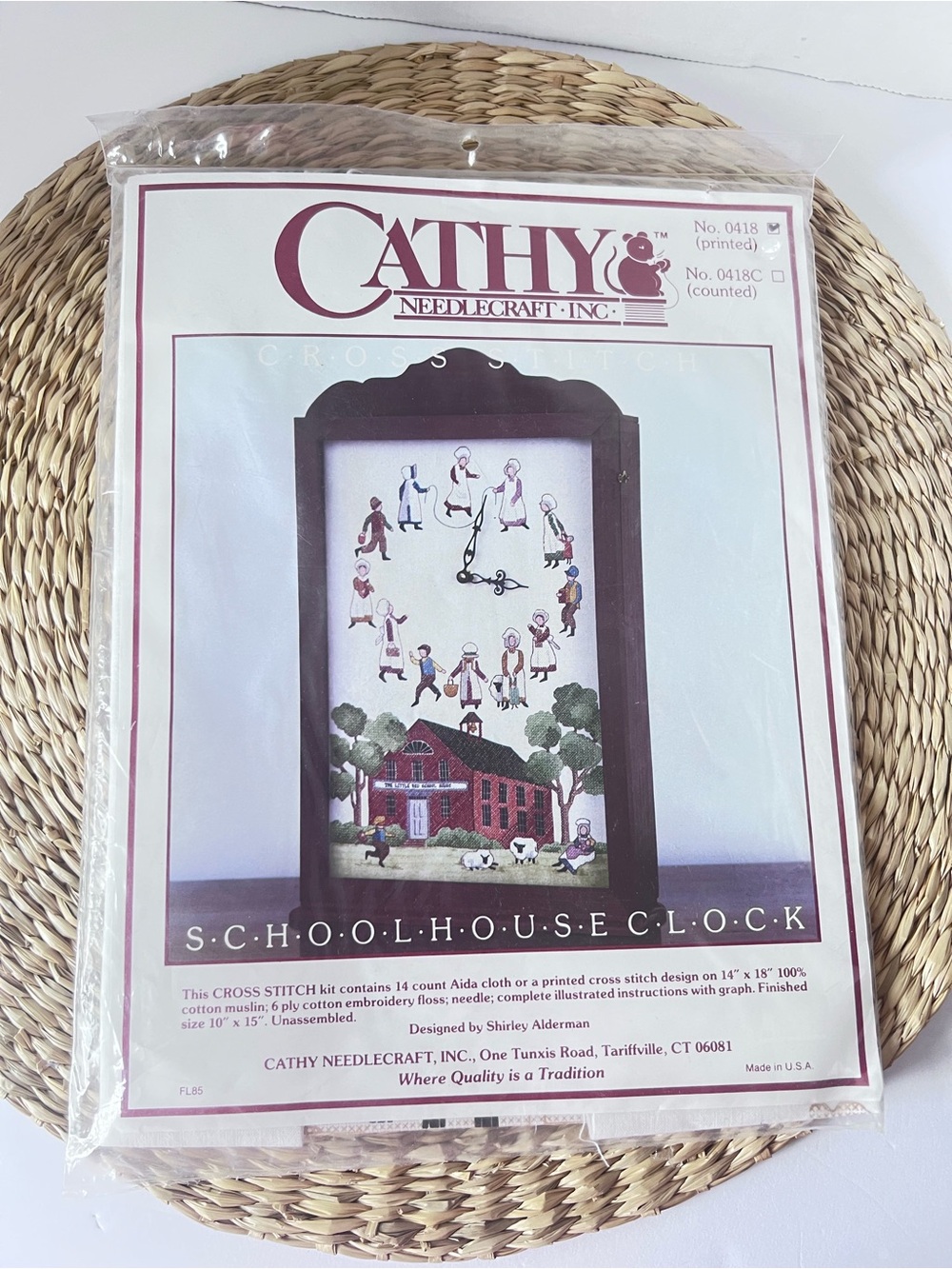 Vintage Cathy Needlecraft Printed Cross Stitch Kit Schoolhouse Clock 0418 Farm